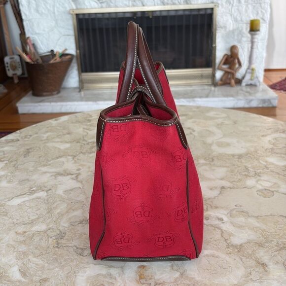 Dooney & Bourke Dual Handle Satchel Donegal Crest Red Canvas & Leather Bag - Picture 5 of 14